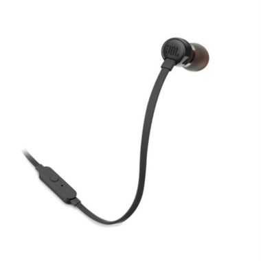 Two JBL T110 in Ear PureBass Headphones Black. View a larger version of this product image.