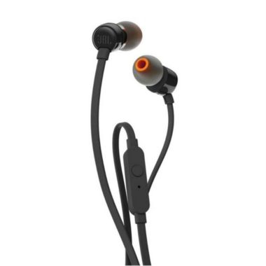 Two JBL T110 in Ear PureBass Headphones Black. View a larger version of this product image.