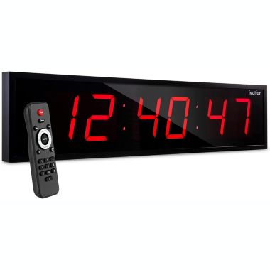 Ivation Huge 48" Inch Large Big Oversized Digital LED Clock with Stopwatch, Alarms, Countdown Timer & Temp - Shelf or Wall Mount (Red) 6-Level Brightness, Mounting Holes & Hardware. View a larger version of this product image.