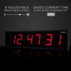 Alternate image 2 for Ivation Huge 48" Inch Large Big Oversized Digital LED Clock with Stopwatch, Alarms, Countdown Timer & Temp - Shelf or Wall Mount (Red)   6-Level Brightness, Mounting Holes & Hardware