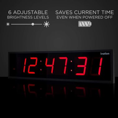 Ivation Huge 48" Inch Large Big Oversized Digital LED Clock with Stopwatch, Alarms, Countdown Timer & Temp - Shelf or Wall Mount (Red)   6-Level Brightness, Mounting Holes & Hardware. View a larger version of this product image.