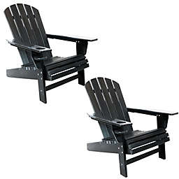 Sunnydaze All-Weather Black Adirondack Chair with Drink Holder - Set of 2