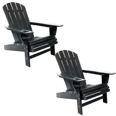 Sunnydaze All-Weather Black Adirondack Chair with Drink Holder - Set of 2. View a larger version of this product image.