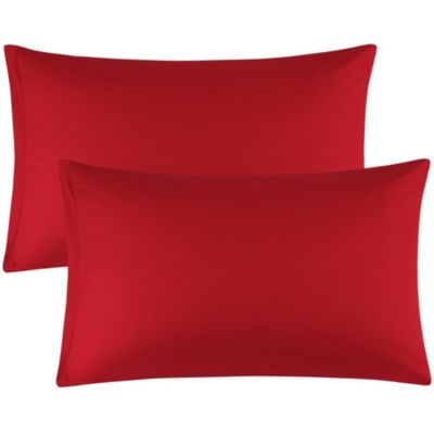 PiccoCasa 100% Cotton Solid 300 Thread Count Pillow Cases, Standard Pillowcase Set of 2, Zippered Pillow Covers 20x26 Inches, Red