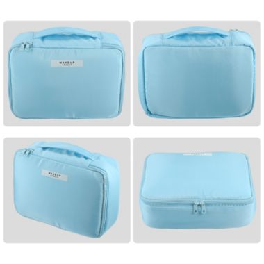 Unique Bargains Makeup Bag, Large Cosmetic Travel Bag Make Up Brush Organizer Bag Toiletry Bag for Women, Blue. View a larger version of this product image.
