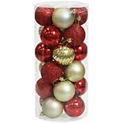 Sunnydaze Indoor Christmas Holiday Tree Shatterproof Merry Medley Ball Ornaments with Hooks - 2" - Red and Gold - 24pc