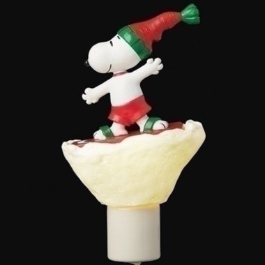 6.25 Inch Tall Snoopy Snowboard Night Light with Holly Plug-In. View a larger version of this product image.