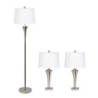 Alternate image 0 for Lalia Home Perennial Modern Vienna 3 Piece Metal Lamp Set (2 Table Lamps, 1 Floor Lamp) For Living Room, Bedroom, Home Decor With White Tapered Drum Fabric Shades And Brushed Nickel Finish