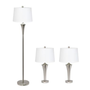 Lalia Home Perennial Modern Vienna 3 Piece Metal Lamp Set (2 Table Lamps, 1 Floor Lamp) For Living Room, Bedroom, Home Decor With White Tapered Drum Fabric Shades And Brushed Nickel Finish. View a larger version of this product image.