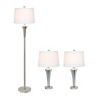 Alternate image 1 for Lalia Home Perennial Modern Vienna 3 Piece Metal Lamp Set (2 Table Lamps, 1 Floor Lamp) For Living Room, Bedroom, Home Decor With White Tapered Drum Fabric Shades And Brushed Nickel Finish