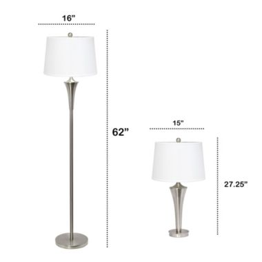 Lalia Home Perennial Modern Vienna 3 Piece Metal Lamp Set (2 Table Lamps, 1 Floor Lamp) For Living Room, Bedroom, Home Decor With White Tapered Drum Fabric Shades And Brushed Nickel Finish. View a larger version of this product image.