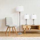 Alternate image 3 for Lalia Home Perennial Modern Vienna 3 Piece Metal Lamp Set (2 Table Lamps, 1 Floor Lamp) For Living Room, Bedroom, Home Decor With White Tapered Drum Fabric Shades And Brushed Nickel Finish