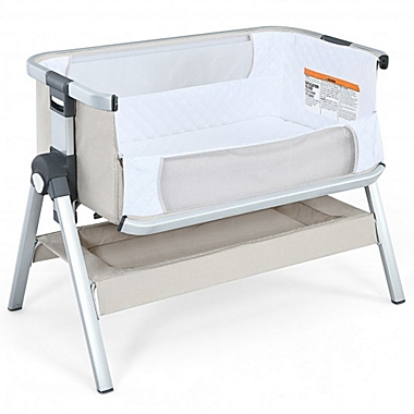 Costway Baby Bassinet Bedside Sleeper with Storage Basket and Wheel for Newborn-Navy. View a larger version of this product image.