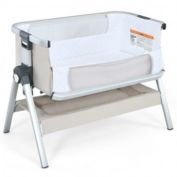 Costway Baby Bassinet Bedside Sleeper with Storage Basket and Wheel for Newborn-Beige