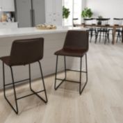 Merrick Lane Carrollton 24 inch Faux Leather Counter Height Bucket Seat Stools in Dark Brown, Set of 2