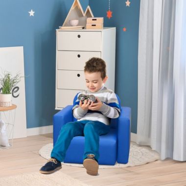 Qaba 2-in-1 Multifunctional Kids Sofa Convertible Table and Chair Set for Boys Girls, Blue. View a larger version of this product image.