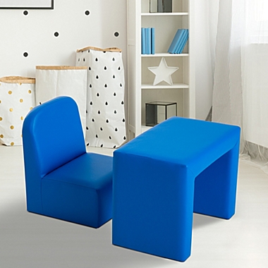 Qaba 2-in-1 Multifunctional Kids Sofa Convertible Table and Chair Set for Boys Girls, Blue. View a larger version of this product image.
