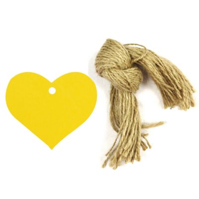 Wrapables 50 Gift Tags with Free Cut Strings, True Heart / Yellow