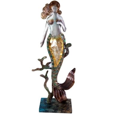 Metal and Capiz Mermaid on Coral Statue Figurine 13 Inch Beach Coastal Décor New. View a larger version of this product image.