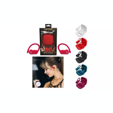 Link Sports Fit Wireless Bluetooth 5.0 Earbuds Earphone Ear Hook Microphone TWS  With Charging Base Work Travel Gym - Red. View a larger version of this product image.