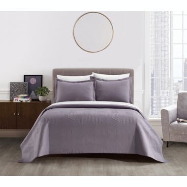 NY&C Home Ridge 7 Piece Quilt Set Contemporary Y-Shaped Geometric Pattern Bed In A Bag Bedding - Sheets Pillowcases Pillow Shams Included, Queen, Purple. View a larger version of this product image.