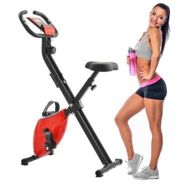 Inq Boutique Folding Stationary Upright Indoor Cycling Exercise Bike with Resistance Bands. View a larger version of this product image.