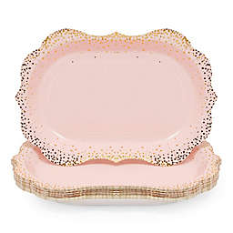 Sparkle and Bash Pink Disposable Serving Trays, Gold Foil Polka Dot Party Platters (9 x 13 In, 24 Pack)