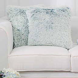 Cheer Collection Set of 2 Shaggy Long Hair Throw Pillows   Super Soft and Plush Faux Fur Accent Pillows - 18 x 18 inches - Blue
