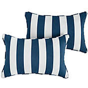 Outdoor Living and Style Set of 2 Navy Blue and White Stripe Corded Indoor and Outdoor Lumbar Pillow, 20"