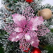 Kitcheniva 10-Piece Pink Glitter Christmas Poinsettia Hanging Flowers