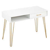 mDesign Metal/Wood Home Office Desk with Drawer, Hairpin Legs
