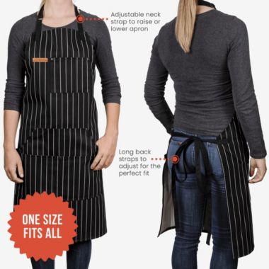 Chef Pomodoro Kitchen Apron, Unisex Chef Apron, 100% Cotton, Adjustable Neck and Back Straps, 5+ Pockets, Towel Loops - Designed for Home, BBQ, Grill Use (Classic Striped). View a larger version of this product image.