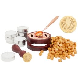 Bright Creations Olive Wreath Letter Wax Seal Stamp Kit with Beads, Handles, Warmer, Melting Spoon