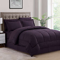 Sweet Home Collection 8 Piece Comforter Set Bag with Unique Design, Bed Sheets, 2 Pillowcases & 2 Shams & Bed Skirt All Season, Queen, Dobby Purple