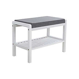 SONGMICS Shoe Rack Bench with Cushion Upholstered Padded Seat, Storage Shelf, Shoe Organizer, Holds Up to 350 Lb, Ideal for Entryway Bedroom Living Room Hallway Garage Mud Room White