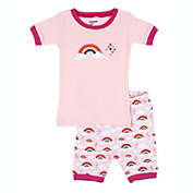 Leveret Kids Two Piece Cotton Short Pajamas Pink Rainbow