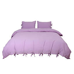PiccoCasa Washed Cotton Comforter Bedding Set, Queen Light Purple