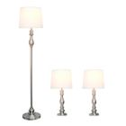 Alternate image 1 for Lalia Home Perennial Morocco Classic 3 Piece Metal Lamp Set (2 Table Lamps, 1 Floor Lamp) For Living Room, Bedroom, Home Decor With White Drum Fabric Shades And Brushed Steel Finish