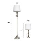 Alternate image 2 for Lalia Home Perennial Morocco Classic 3 Piece Metal Lamp Set (2 Table Lamps, 1 Floor Lamp) For Living Room, Bedroom, Home Decor With White Drum Fabric Shades And Brushed Steel Finish