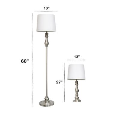 Lalia Home Perennial Morocco Classic 3 Piece Metal Lamp Set (2 Table Lamps, 1 Floor Lamp) For Living Room, Bedroom, Home Decor With White Drum Fabric Shades And Brushed Steel Finish. View a larger version of this product image.