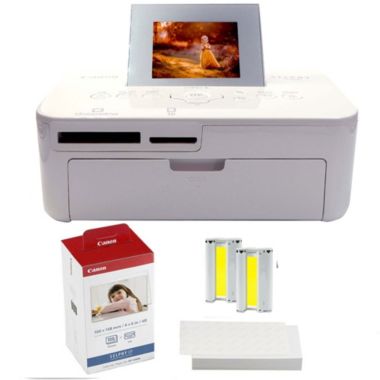 Canon Selphy CP1000 Compact Photo Printer White + Canon KP-108IN Selphy Color Ink 4x6 Paper Set 3115B001. View a larger version of this product image.