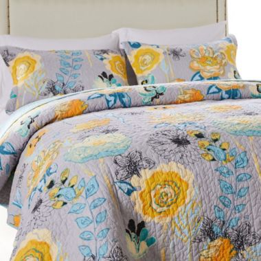 Greenland Home Fashion Watercolor Dream 100% Cotton Quilted Pillow Sham - King 20x36", Gray. View a larger version of this product image.