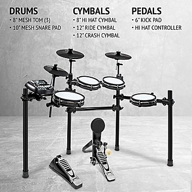 LyxJam 8-Piece Electronic Drum Kit, Professional Drum Set with Real Mesh Fabric, 448 Preloaded Sounds, 70 Songs, 15-Song Recording Capacity, Choke,Rim,Edge Capability & Kick Pad, Drum Sticks Included. View a larger version of this product image.