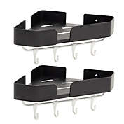Juvale Bathroom Corner Shelves with Hooks, Wall Mounted Shower Caddy (12.5 x 8.2 In, Black, 2 Sets)