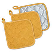 Contemporary Home Living Set of 3 Yellow and Silver Square Potholders 7"