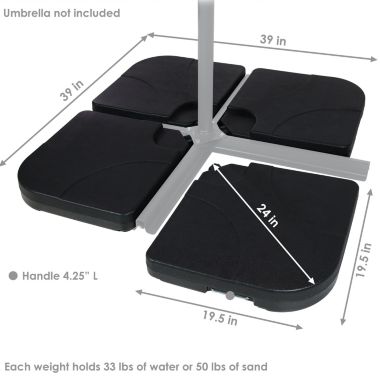 Sunnydaze Outdoor Heavy-Duty Fillable Cantilever Offset Cross Style Patio Umbrella Base Weight Plates - Black - 4pk. View a larger version of this product image.