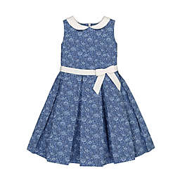 Hope & Henry Girls' Tea Dress with Collar and Sash (Blue, 2T)