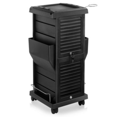 Saloniture Premium Locking Rolling Trolley Cart with Pockets - Black. View a larger version of this product image.