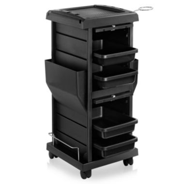 Saloniture Premium Locking Rolling Trolley Cart with Pockets - Black. View a larger version of this product image.