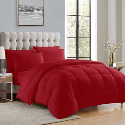 Sweet Home Collection Bed-in-A-Bag Solid Color Comforter & Sheet Set Soft All Season Bedding, Full, Red